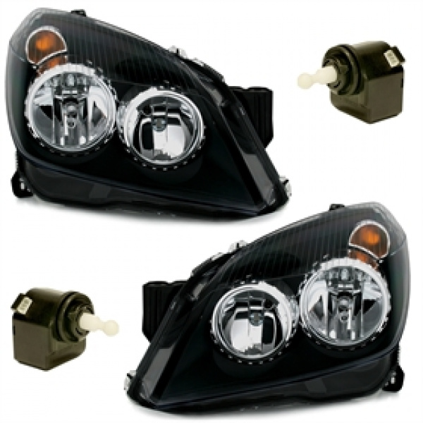 Halogen Klarglas Scheinwerfer Set für Opel Astra H 04 09 schwarz